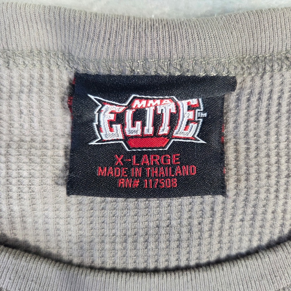 MMA Elite Mens XL Gray Waffle Knit Thermal Graphic Y2k Shirt Skulls Crosses Punk - Picture 5 of 10
